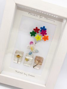 handmade button and resin custom piece with hand picked flowers for mum 